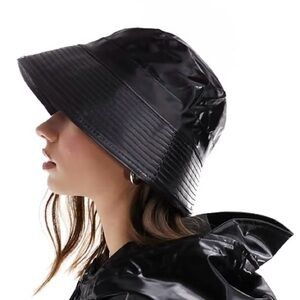 NWOT Obey Patent Leather Glossy Black PVC Waterproof Rain Bucket Hat Unisex
